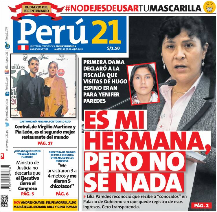 Portada de Perú 21 (Peru)