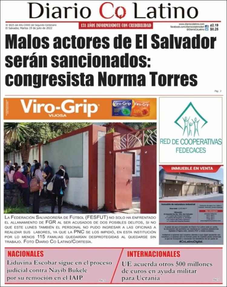 Portada de Diario Co Latino (El Salvador)