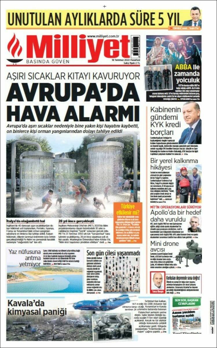 Portada de Milliyet (Turqu&iacute;a)