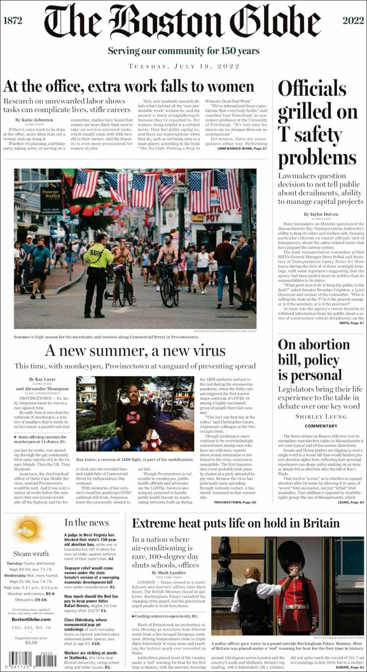 Portada de Boston Globe (USA)