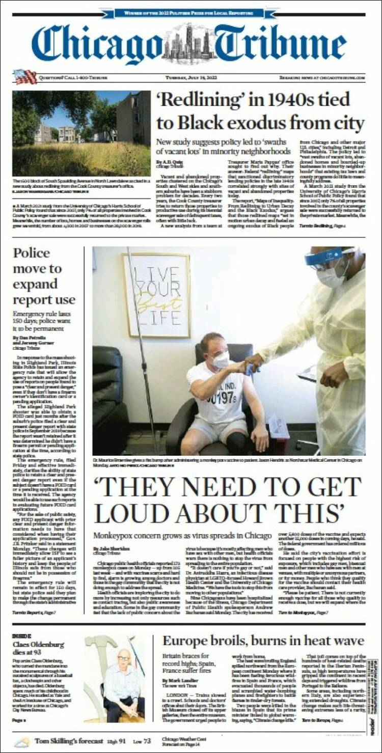 Portada de Chicago Tribune (USA)