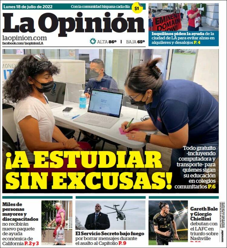 Portada de La Opinión (USA)