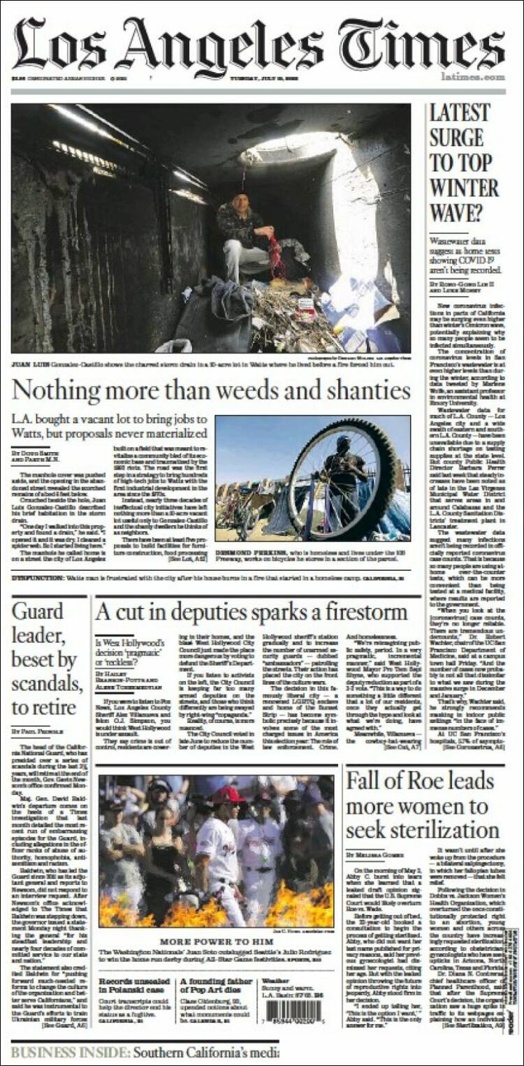 Portada de Los Angeles Times (USA)