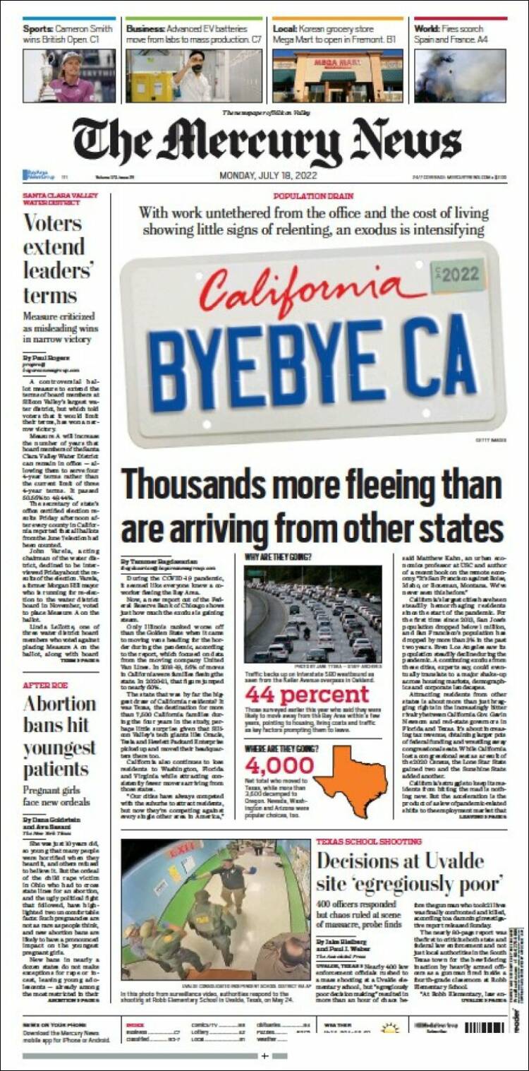 Portada de San Jose Mercury News (USA)