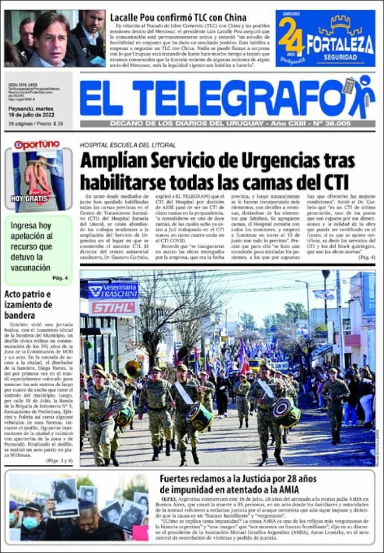 Portada de El Telégrafo (Uruguay)