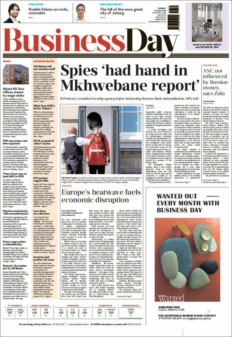 Portada de Business Day (Sud&aacute;frica)