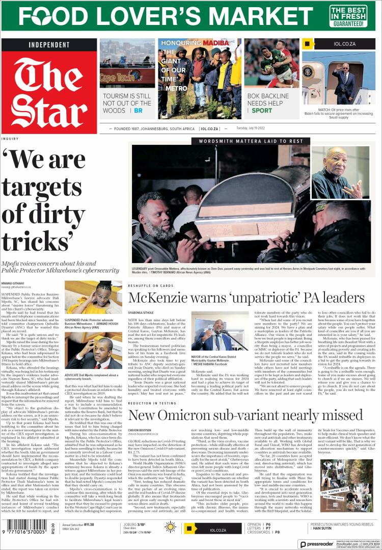 Portada de The Star (Sud&aacute;frica)