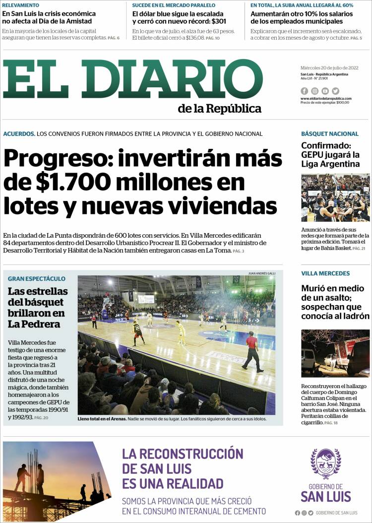 Portada de Diario de la República (Argentina)