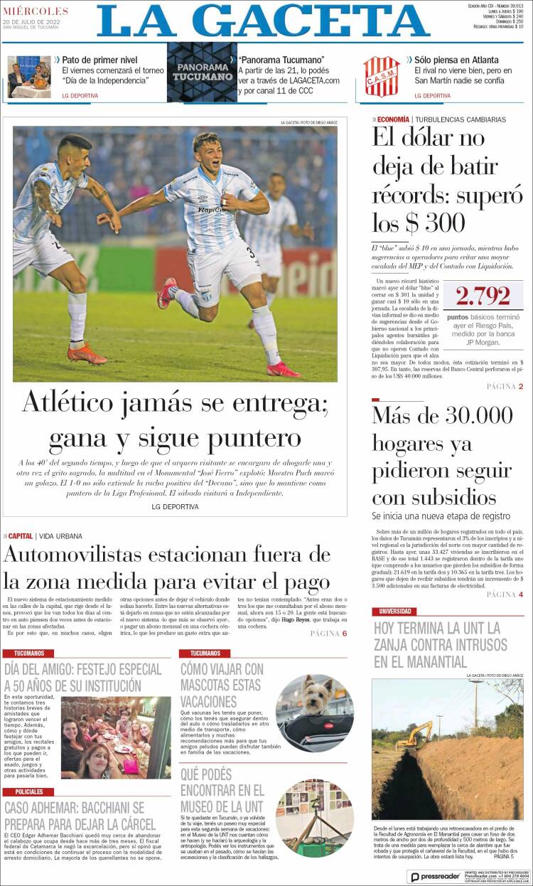 Portada de La Gaceta (Argentina)