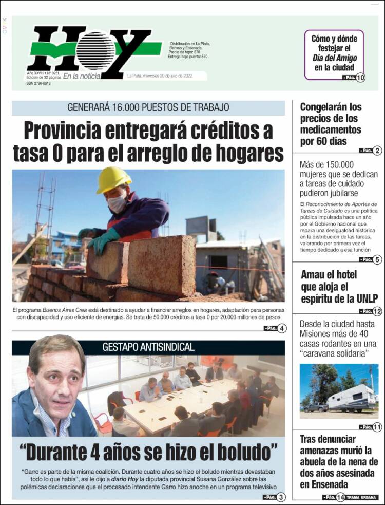 Portada de Diario Hoy (Argentina)