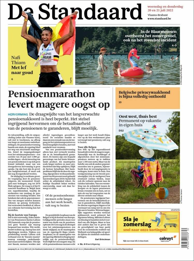 Portada de De Standaard (B&eacute;lgica)