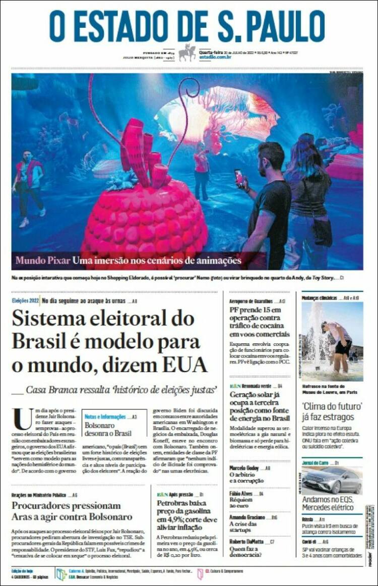 Portada de O Estado de São Paulo (Brasil)