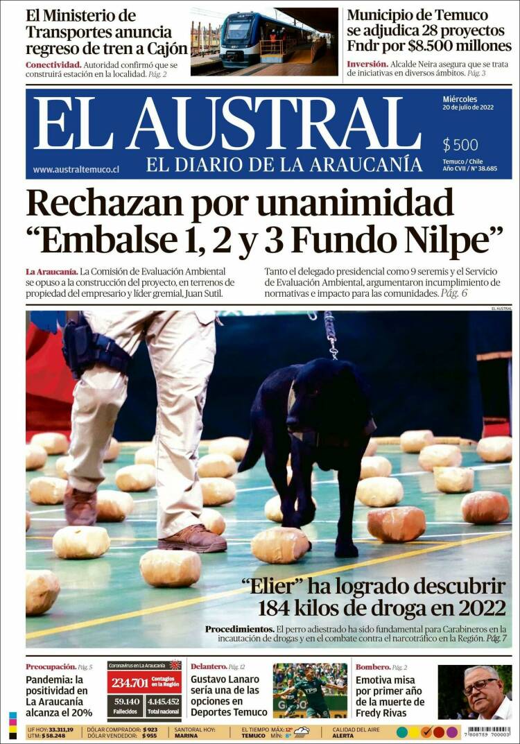 Portada de El Austral de Temuco (Chile)