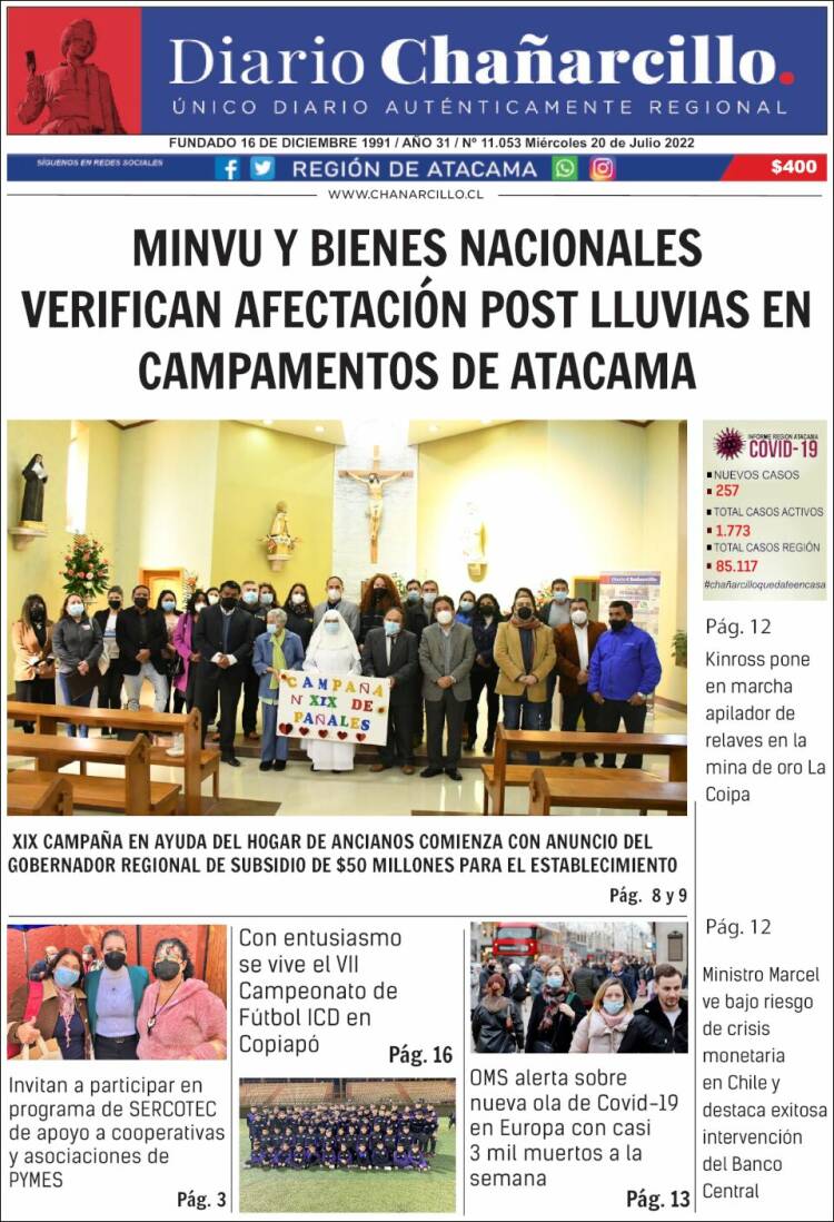 Portada de Diario Chañarcillo (Chile)