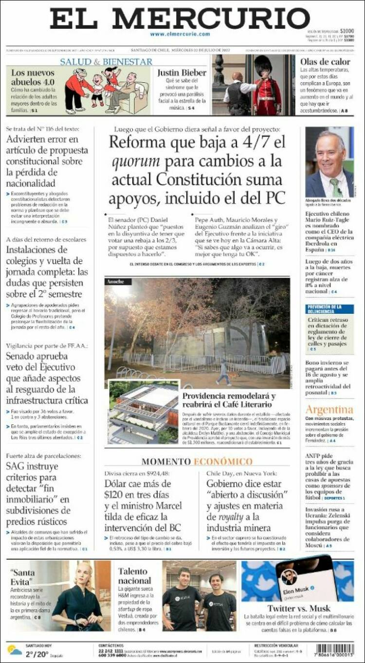 Portada de El Mercurio (Chile)