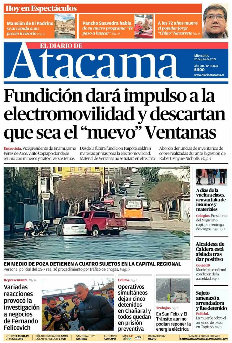 Portada de Diario de Atacama (Chili)