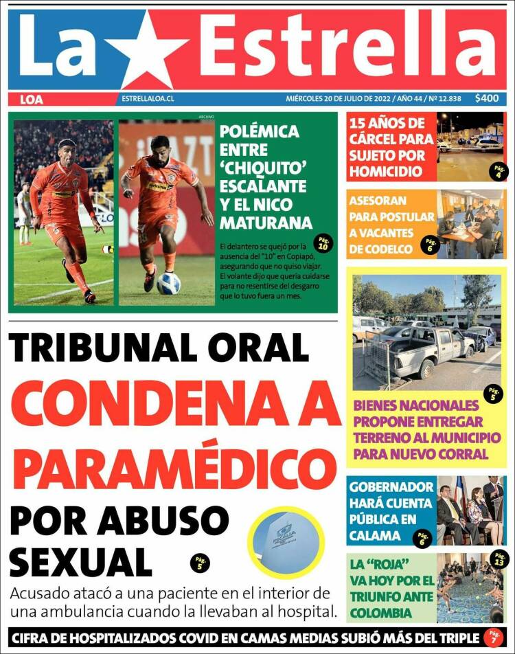 Portada de La Estrella de Loa (Chili)