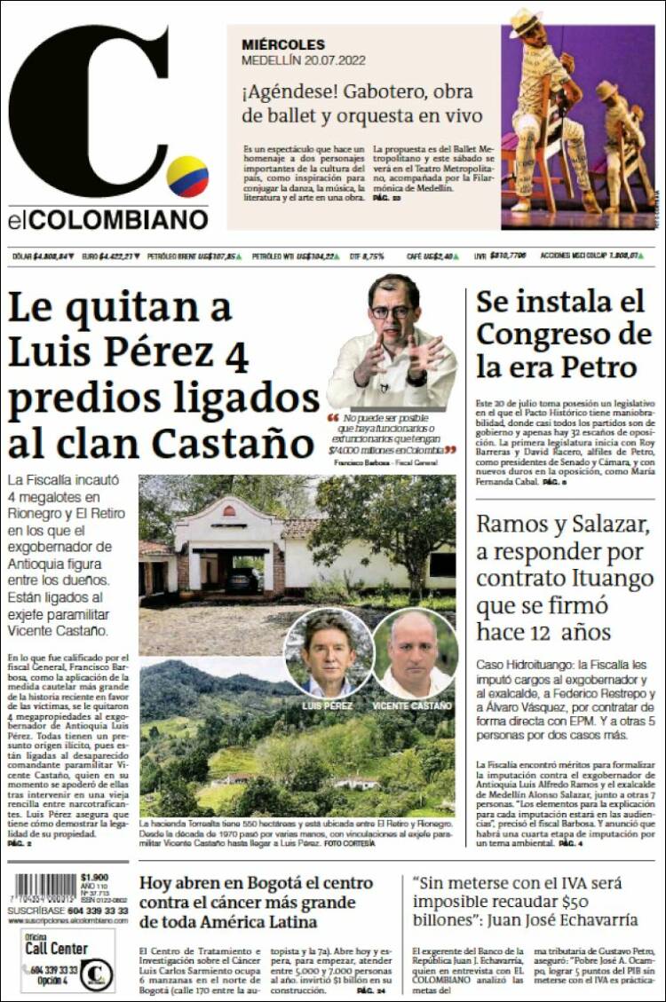 Portada de El Colombiano (Colombia)