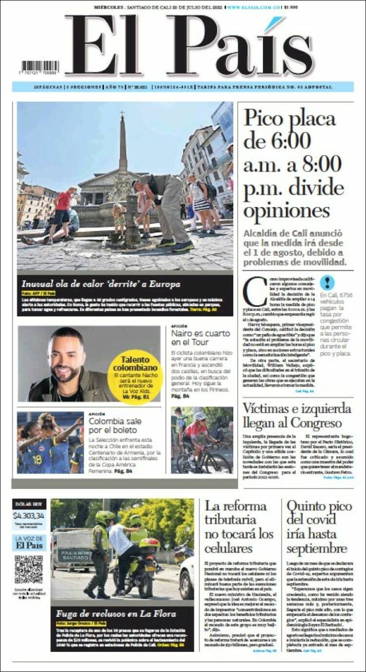 Portada de El País - Cali (Colombia)