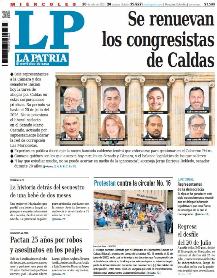 Portada de La Patria (Colombia)