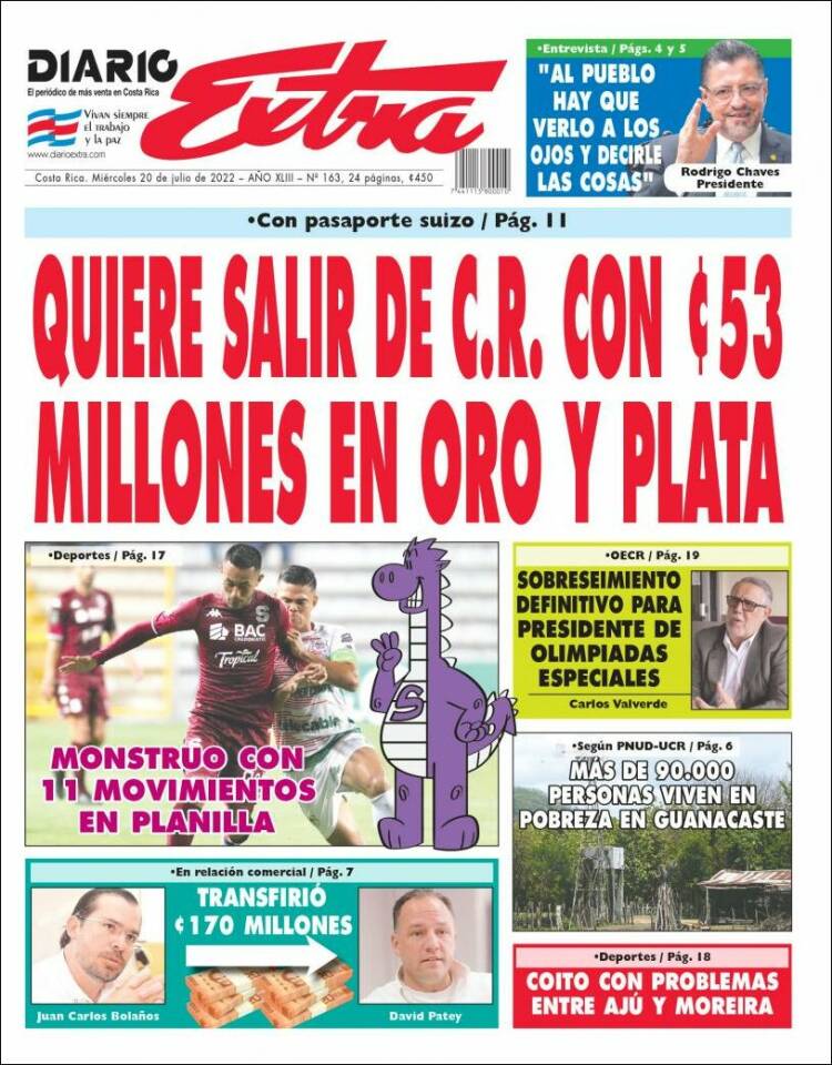 Portada de Diario Extra (Costa Rica)