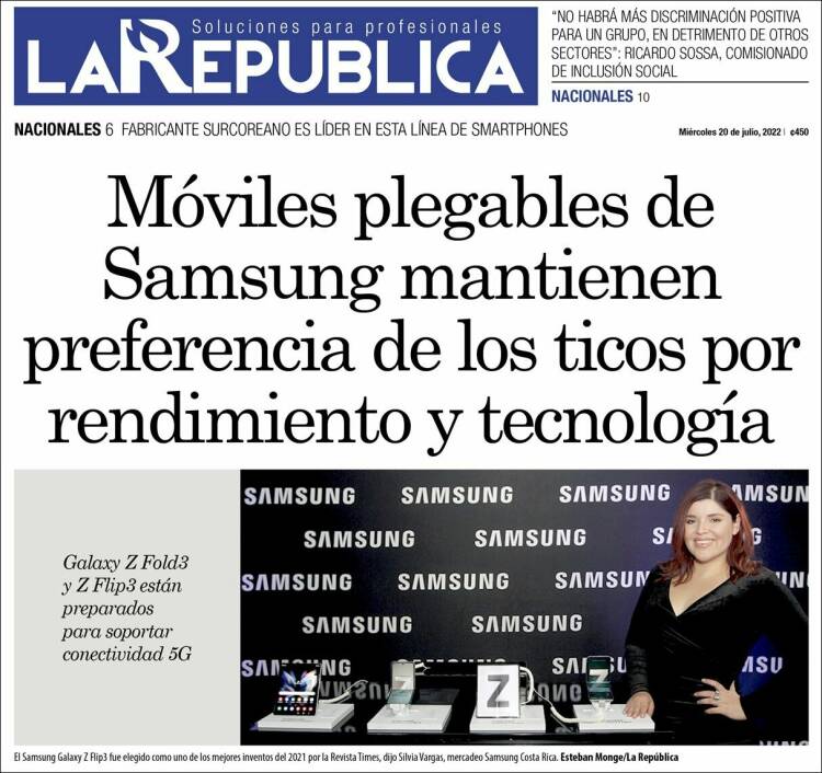 Portada de La República (Costa Rica)