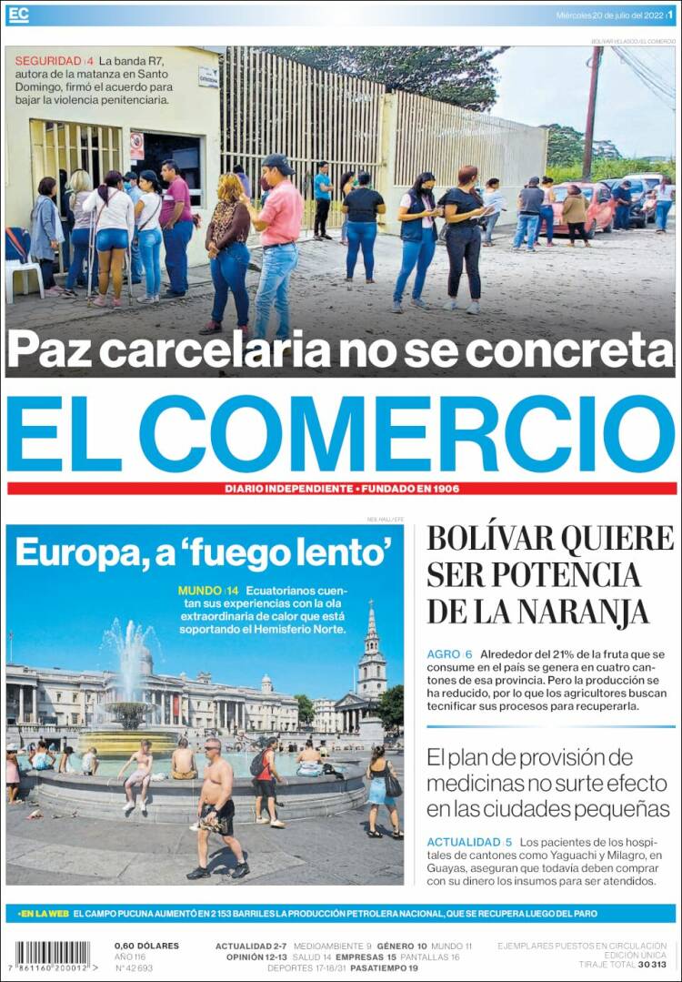 Portada de El Comercio (Ecuador)