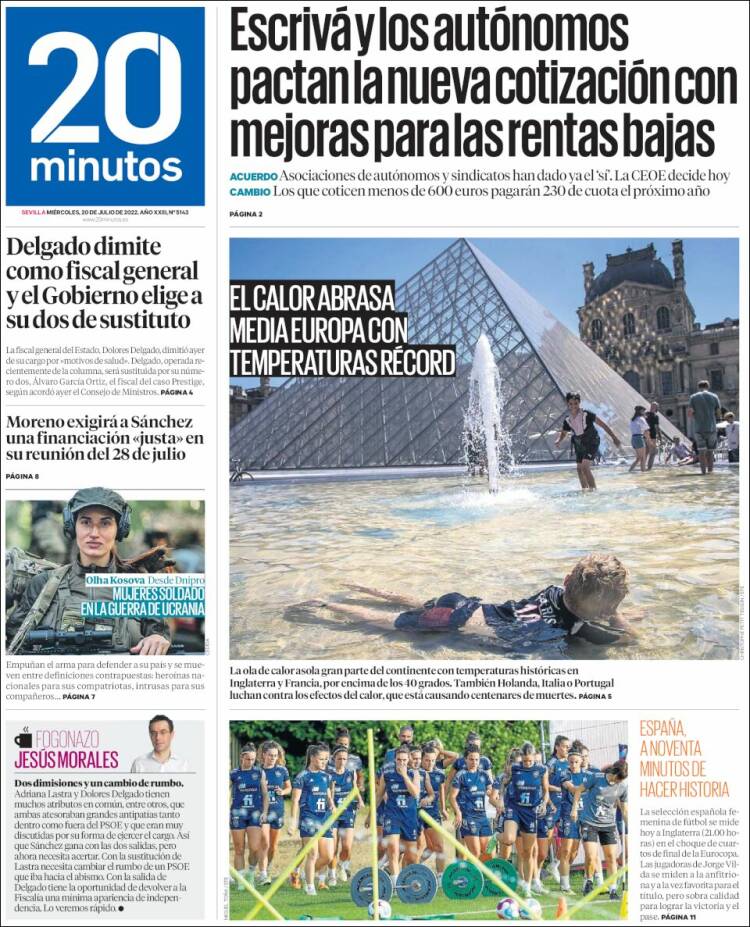 Portada de 20 Minutos - Sevilla (España)