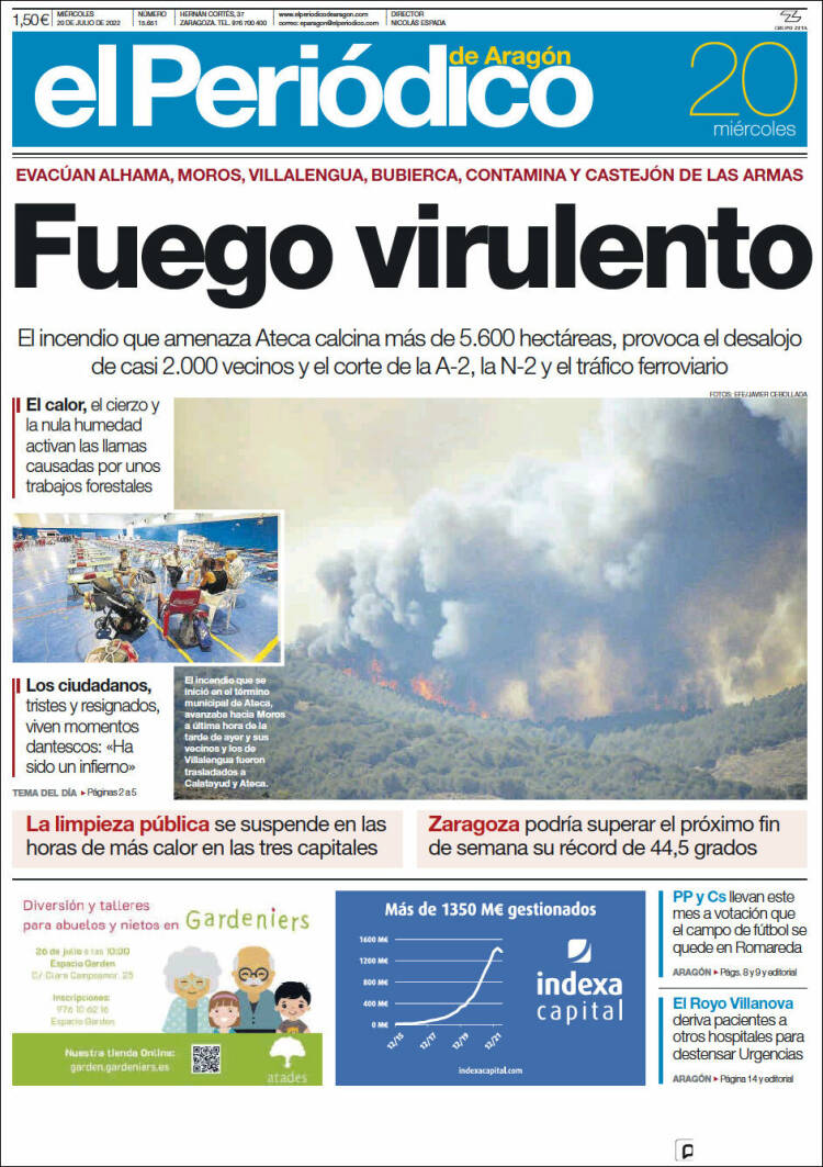 Portada de El Periódico de Aragón (España)