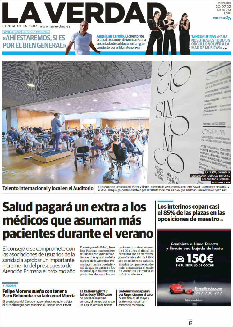 Portada de La Verdad de Murcia (España)