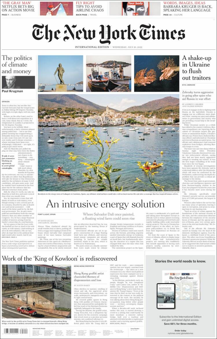 Portada de International New York Times (Europa)