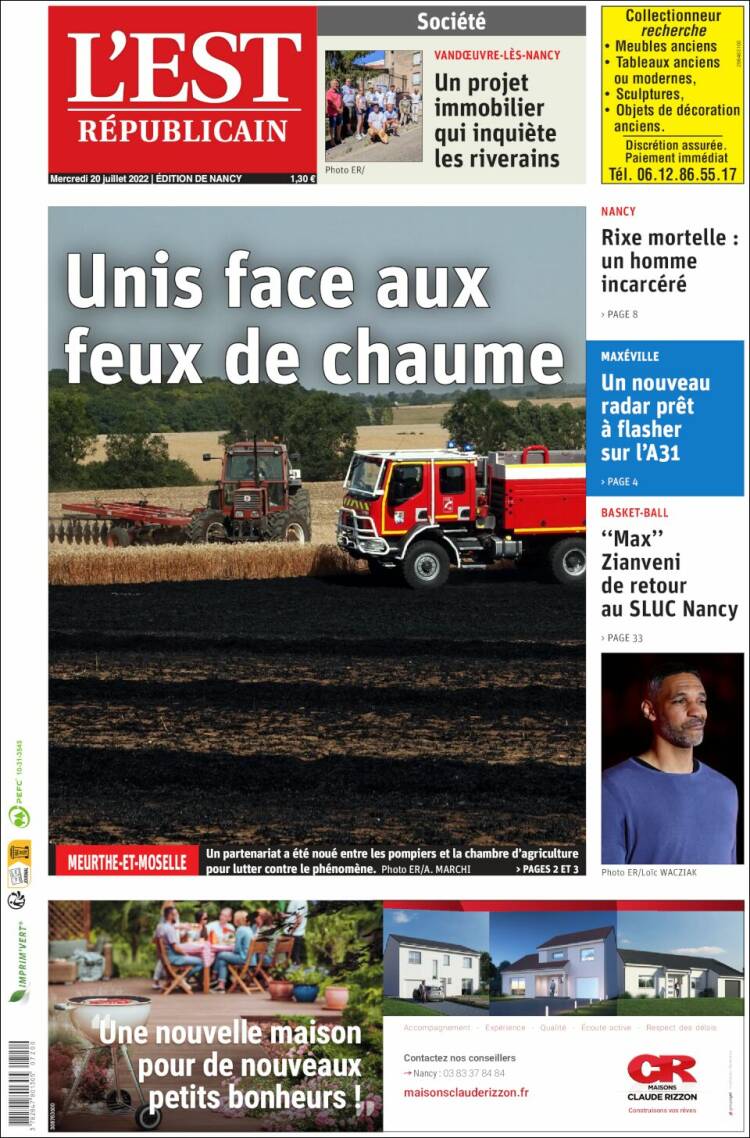 Portada de L'Est Republicain (France)
