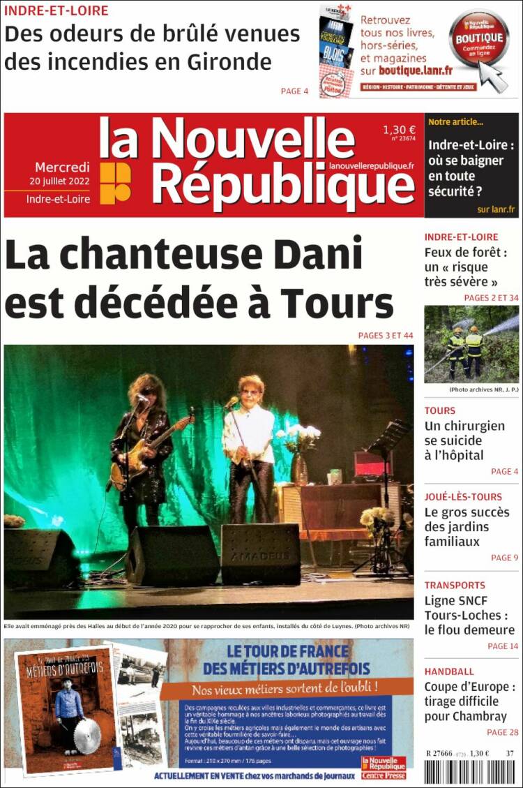 Portada de La Nouvelle Republique (France)