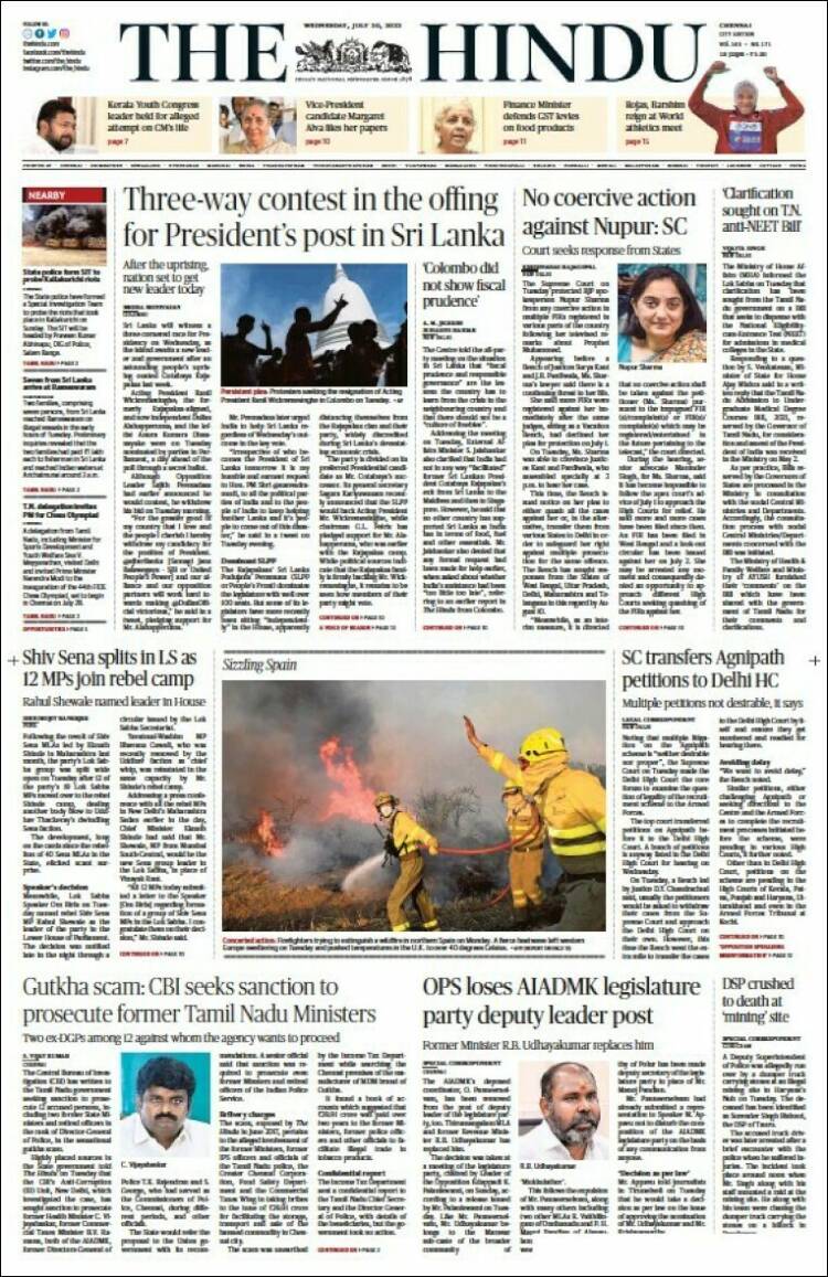 Portada de The Hindu (India)