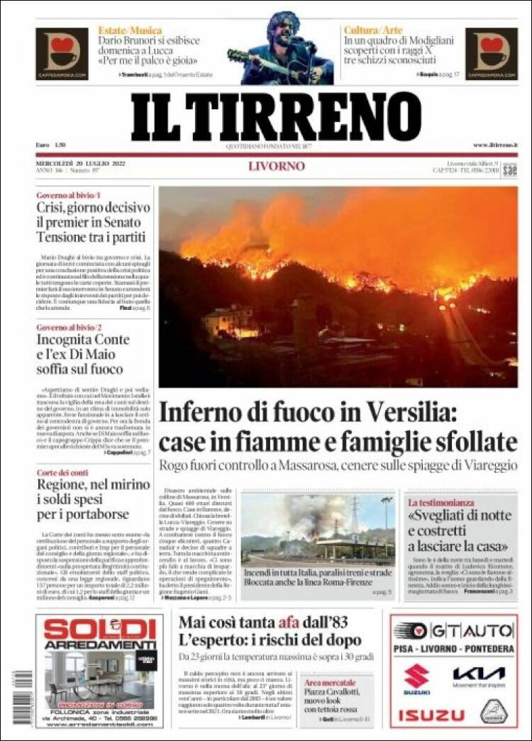 Portada de Il Tirreno (Italia)