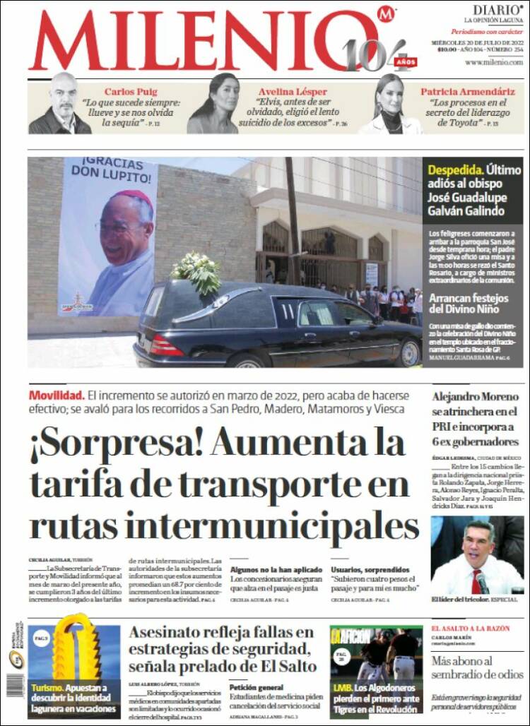 Portada de Milenio - Laguna (México)