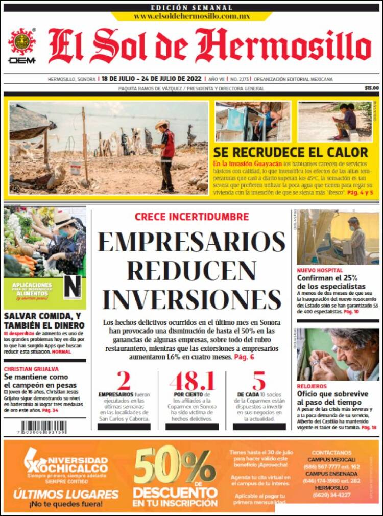 Portada de El Sol de Hermosillo (México)