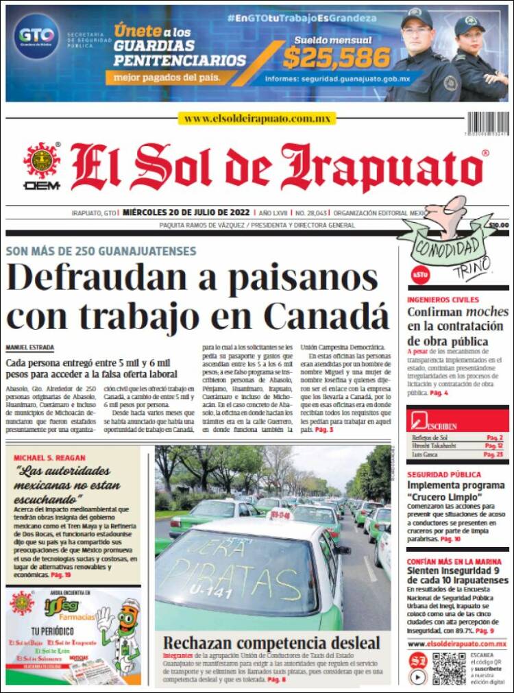 Portada de El Sol de Irapuato (México)