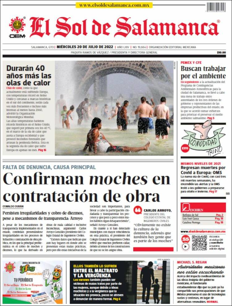 Portada de El Sol de Salamanca (México)