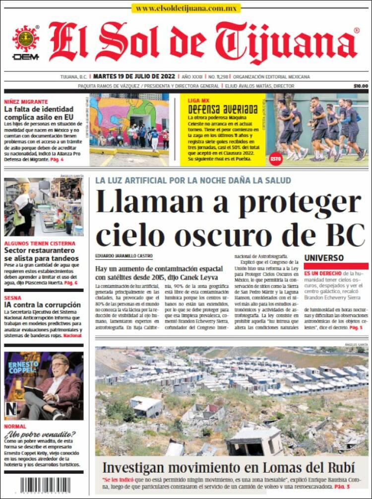 Portada de El Sol de Tijuana (México)