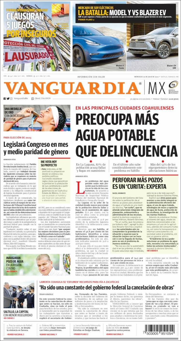 Portada de Vanguardia (México)