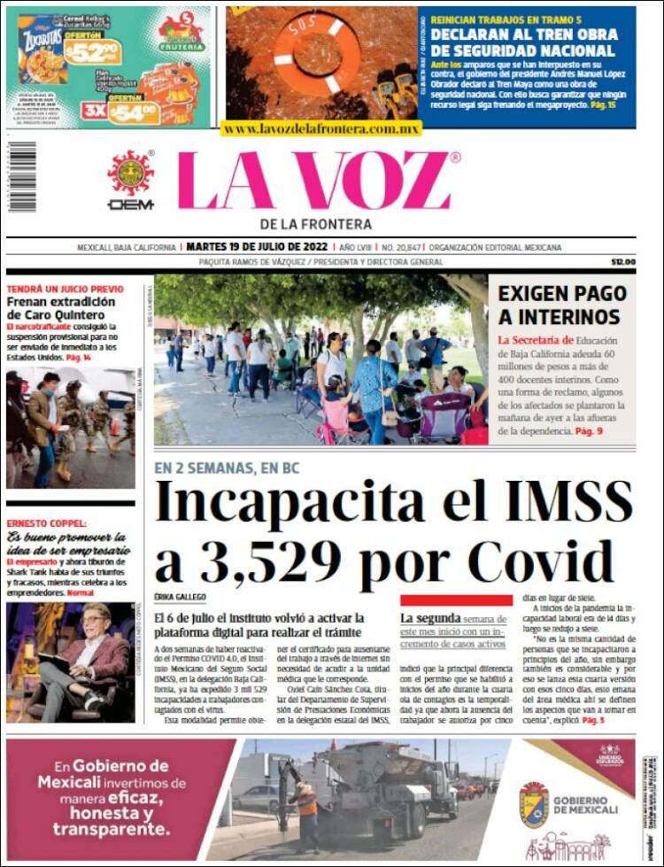 Portada de La Voz de la Frontera (México)