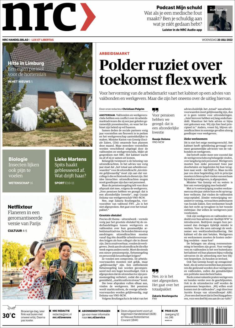 Portada de NRC Handelsblad (Pa&iacute;ses Bajos)