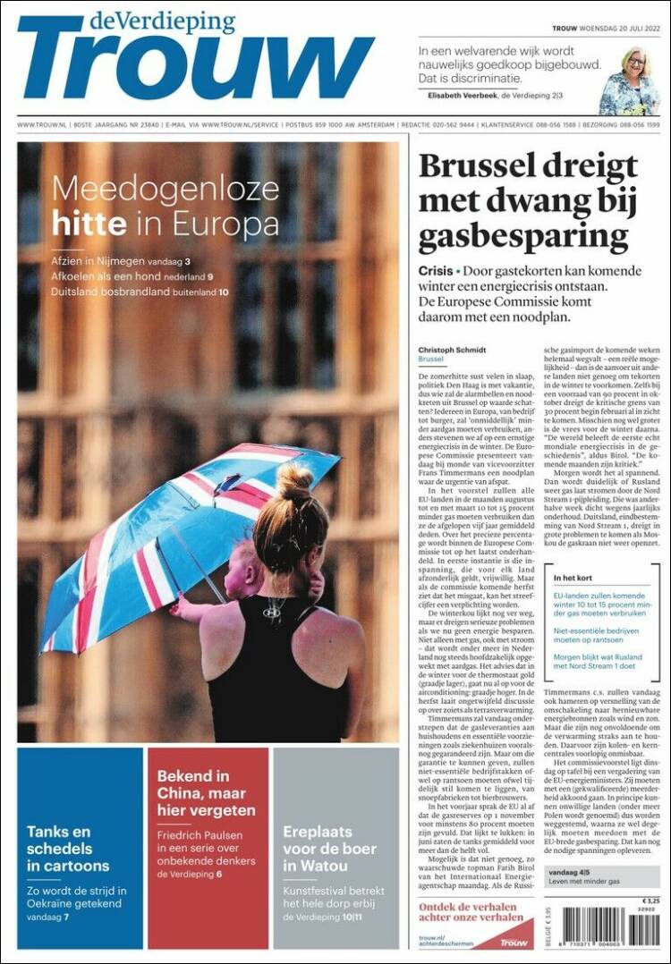 Portada de Trouw (Pa&iacute;ses Bajos)