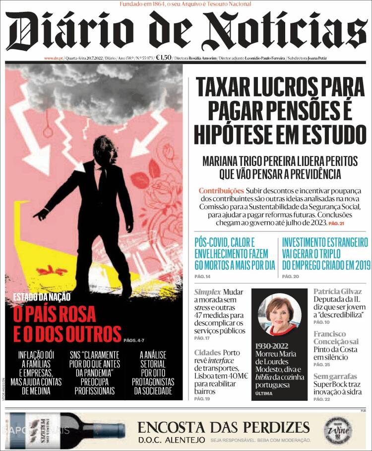 Portada de Diário de Noticias (Portugal)
