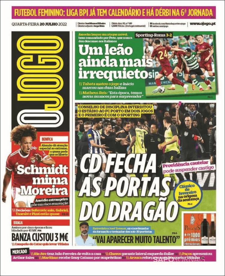 Portada de O Jogo (Portugal)