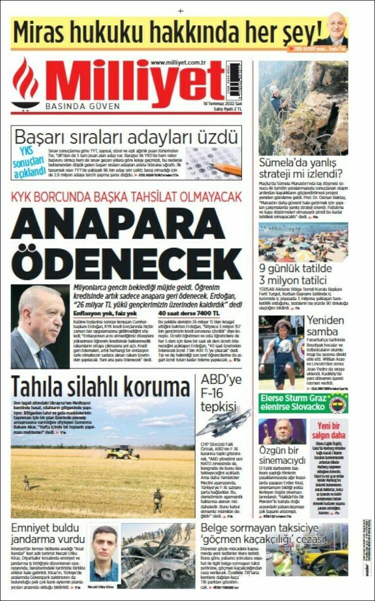Portada de Milliyet (Turqu&iacute;a)