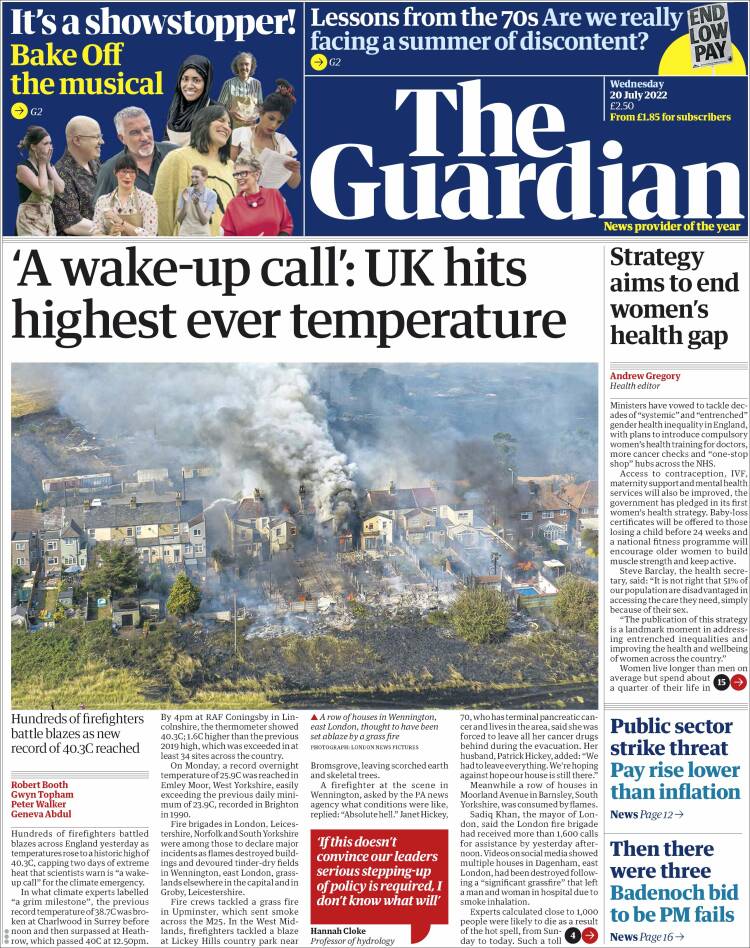 Portada de The Guardian (Reino Unido)