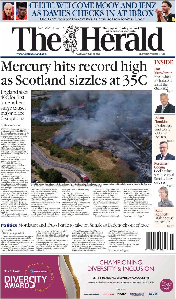 Portada de The Herald (Reino Unido)