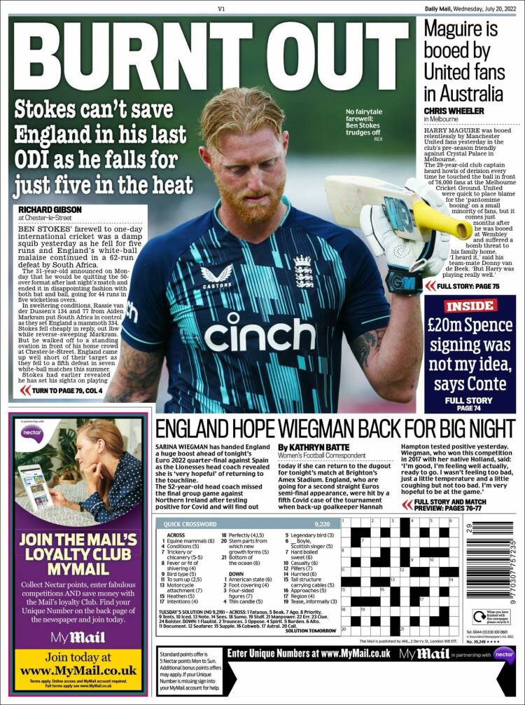 Portada de Daily Mail Sport (Reino Unido)